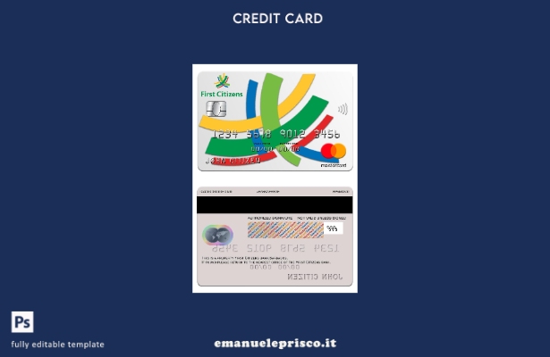 modello di carta mastercard bancaria Barbados First Citizens in stile verificato
